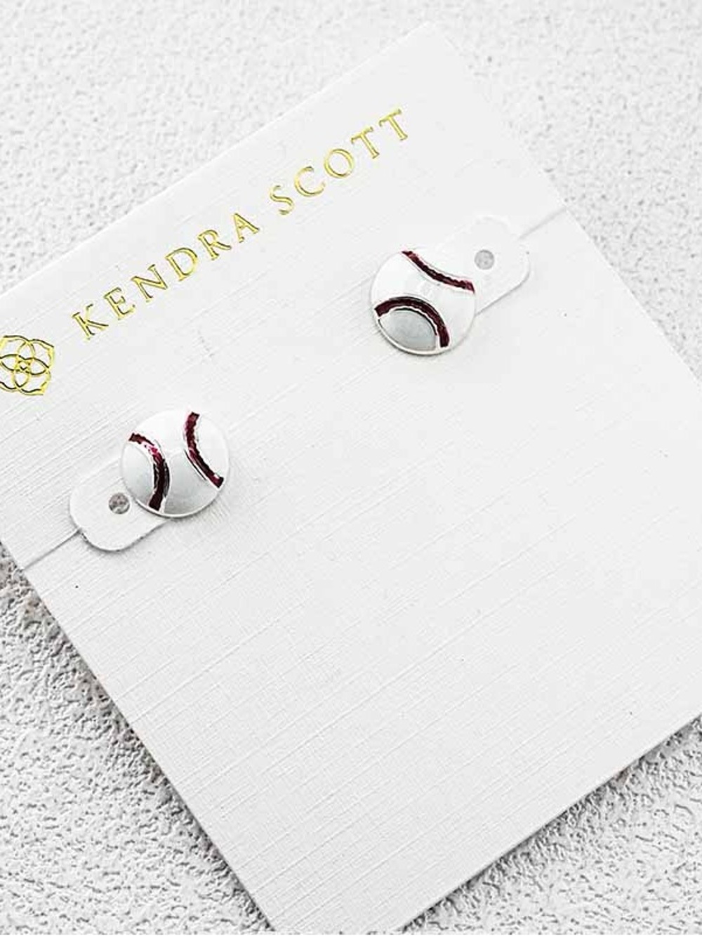 Kendra Scott Kids White and Red Baseball Stud Earrings